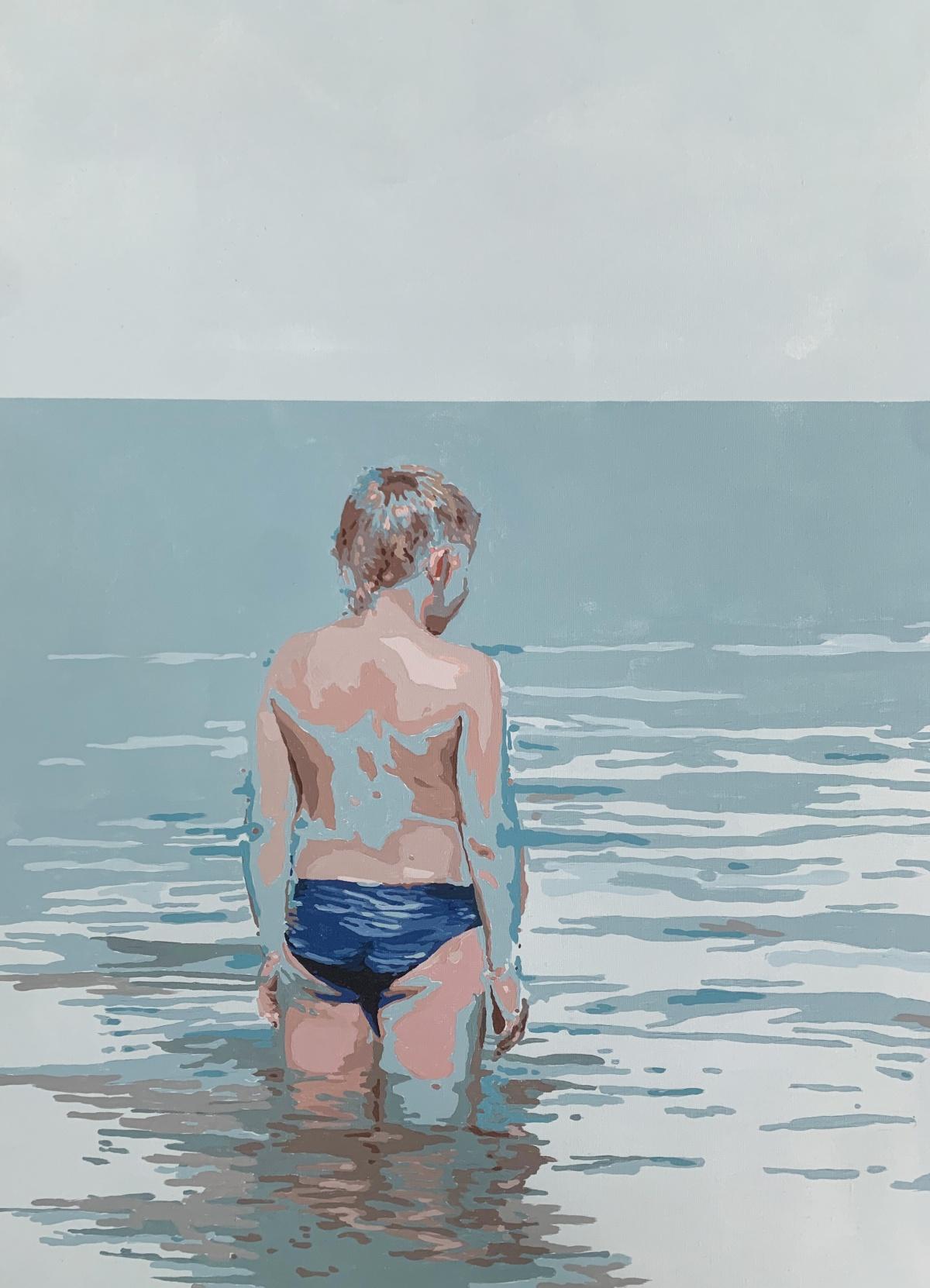 En el agua. Pintura acrílica figurativa, Minimalismo, Arte pop, Arte polaco - Portrait Painting Gris de Joanna Woyda