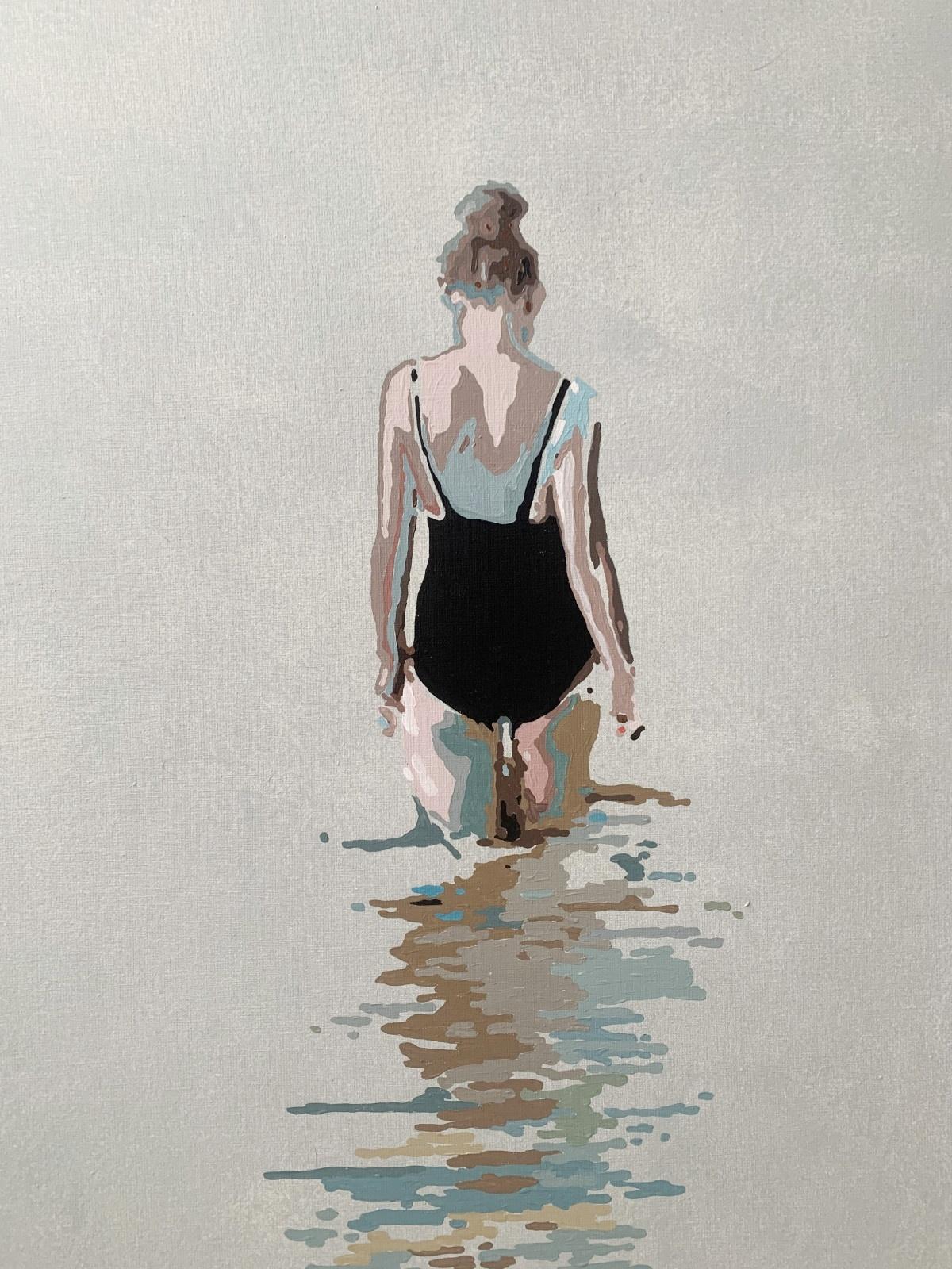 En el agua - Pintura acrílica figurativa Minimalismo Arte pop Artista polaco - Figurative Painting Gris de Joanna Woyda