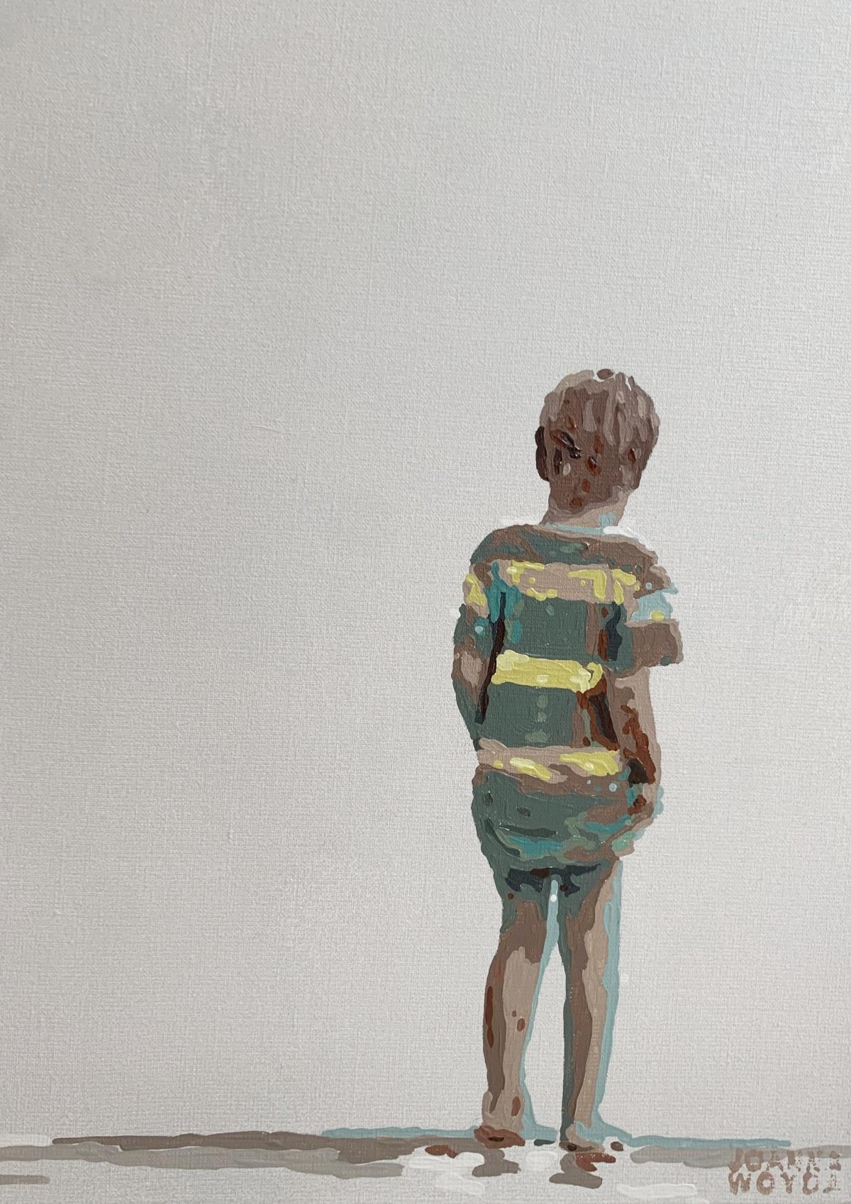 In der Ferne. Figuratives Acrylgemälde, Minimalismus, Pop-Art, Polnische Kunst (Grau), Figurative Painting, von Joanna Woyda