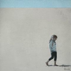 Nina - XXI Century Acrylic Painting, Minimalism, Muted Colors, Portrait, Sea