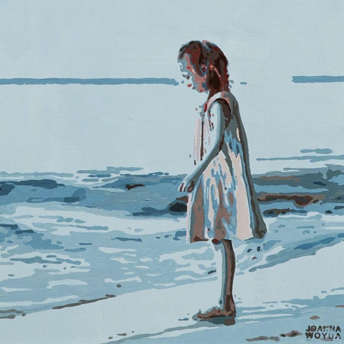 An der Küste. Figuratives Acrylgemälde, Minimalismus, Pop-Art, Polnische Kunst (Blau), Figurative Painting, von Joanna Woyda