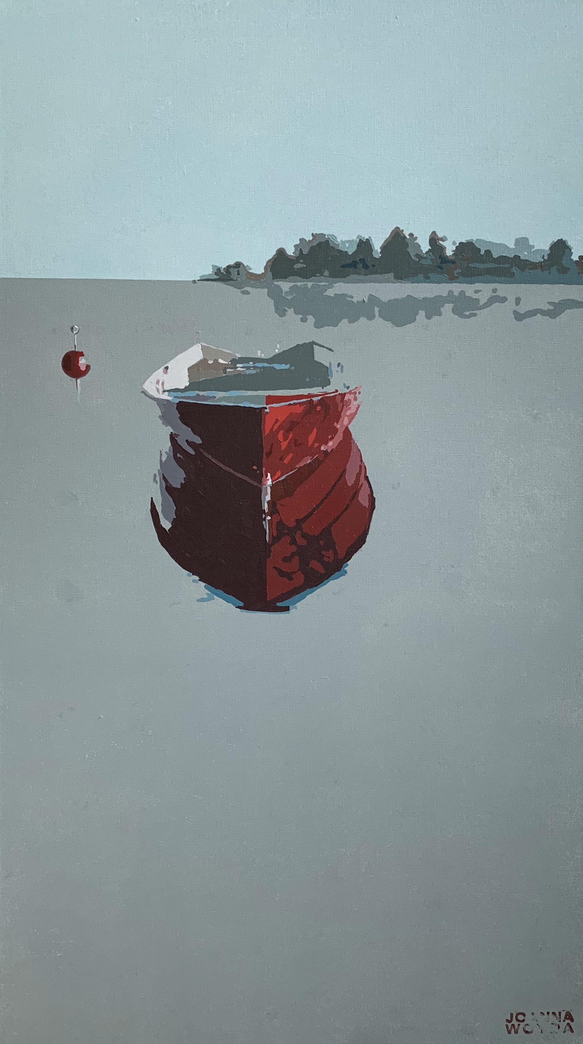 Joanna Woyda Figurative Painting - Red boat - Contemporary Figurative Acrylic Painting, Minimalism, Pop art