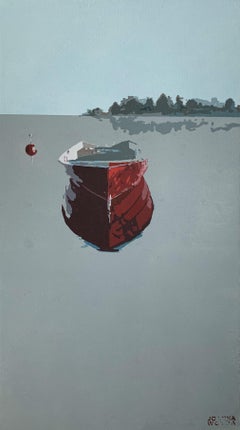 Red boat - Contemporary Figurative Acrylic Painting, Minimalism, Pop art