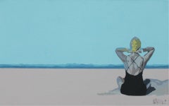 The Beach. Woman in a cap - XXI century, Figurative painting, Blue
