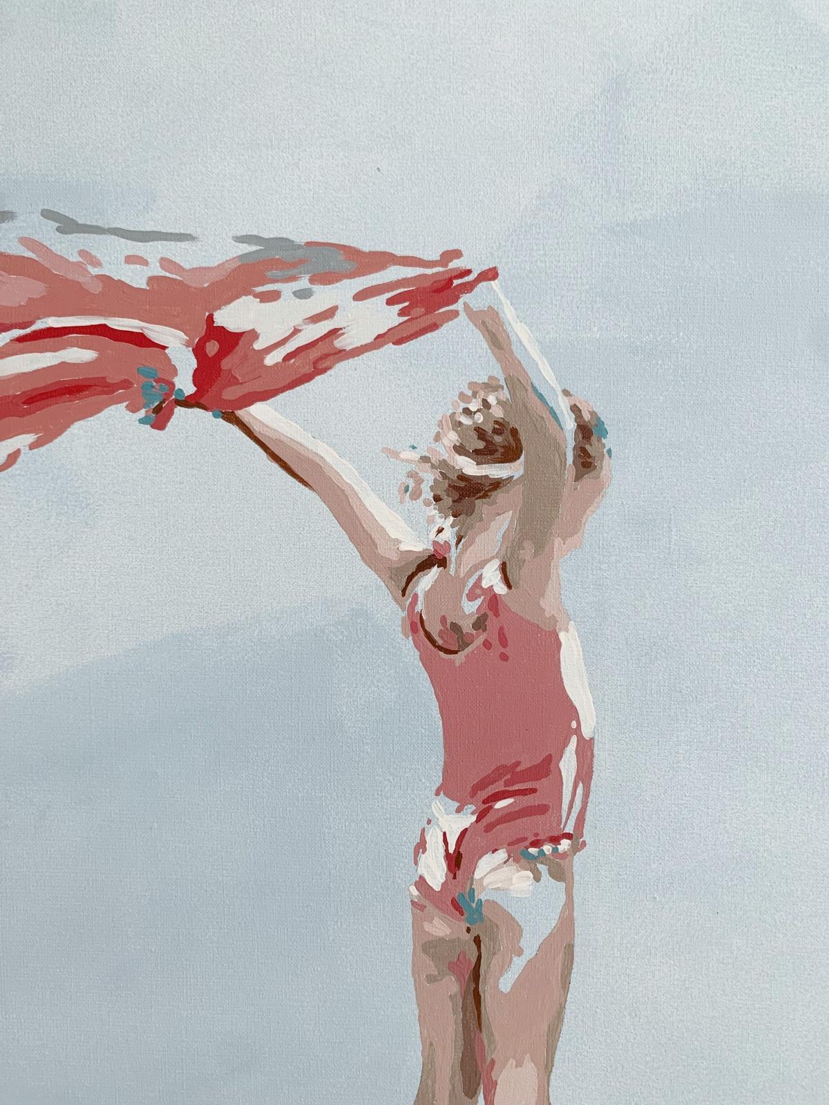 Con un asciugamano rosso. Pittura acrilica figurativa, Minimalismo, Pop art, Arte polacca - Painting di Joanna Woyda