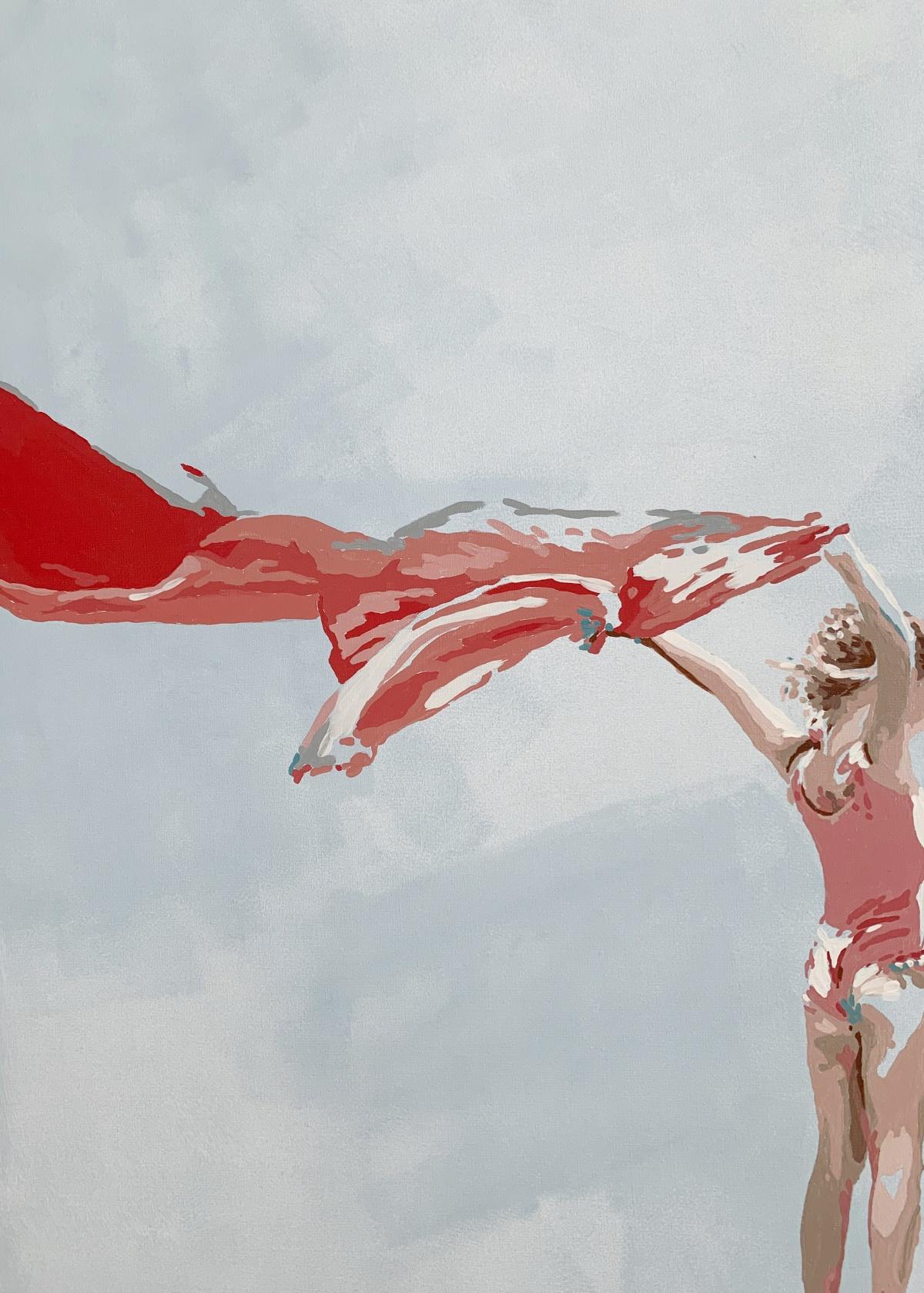 Con un asciugamano rosso. Pittura acrilica figurativa, Minimalismo, Pop art, Arte polacca - Painting Pop Art di Joanna Woyda