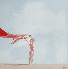 Con un asciugamano rosso. Pittura acrilica figurativa, Minimalismo, Pop art, Arte polacca