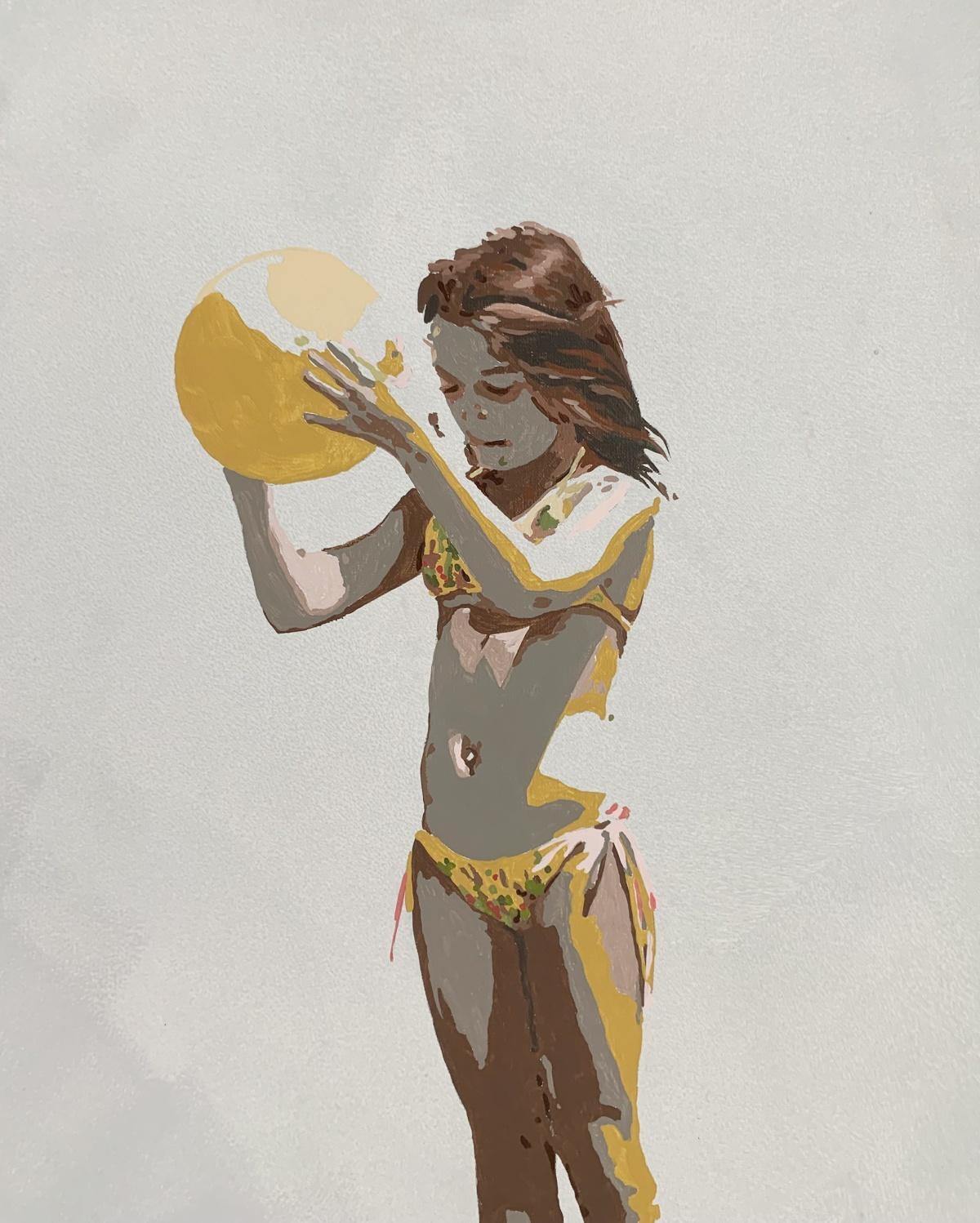 Pallone giallo. Pittura acrilica figurativa, Minimalismo, Pop art, Arte polacca - Painting di Joanna Woyda