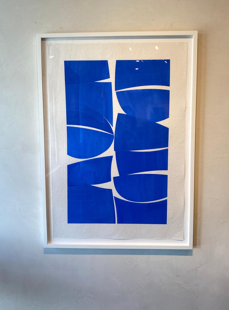 Cobalt 38- cobalt blue  gouache on handmade paper framed in white - Painting by Joanne Freeman