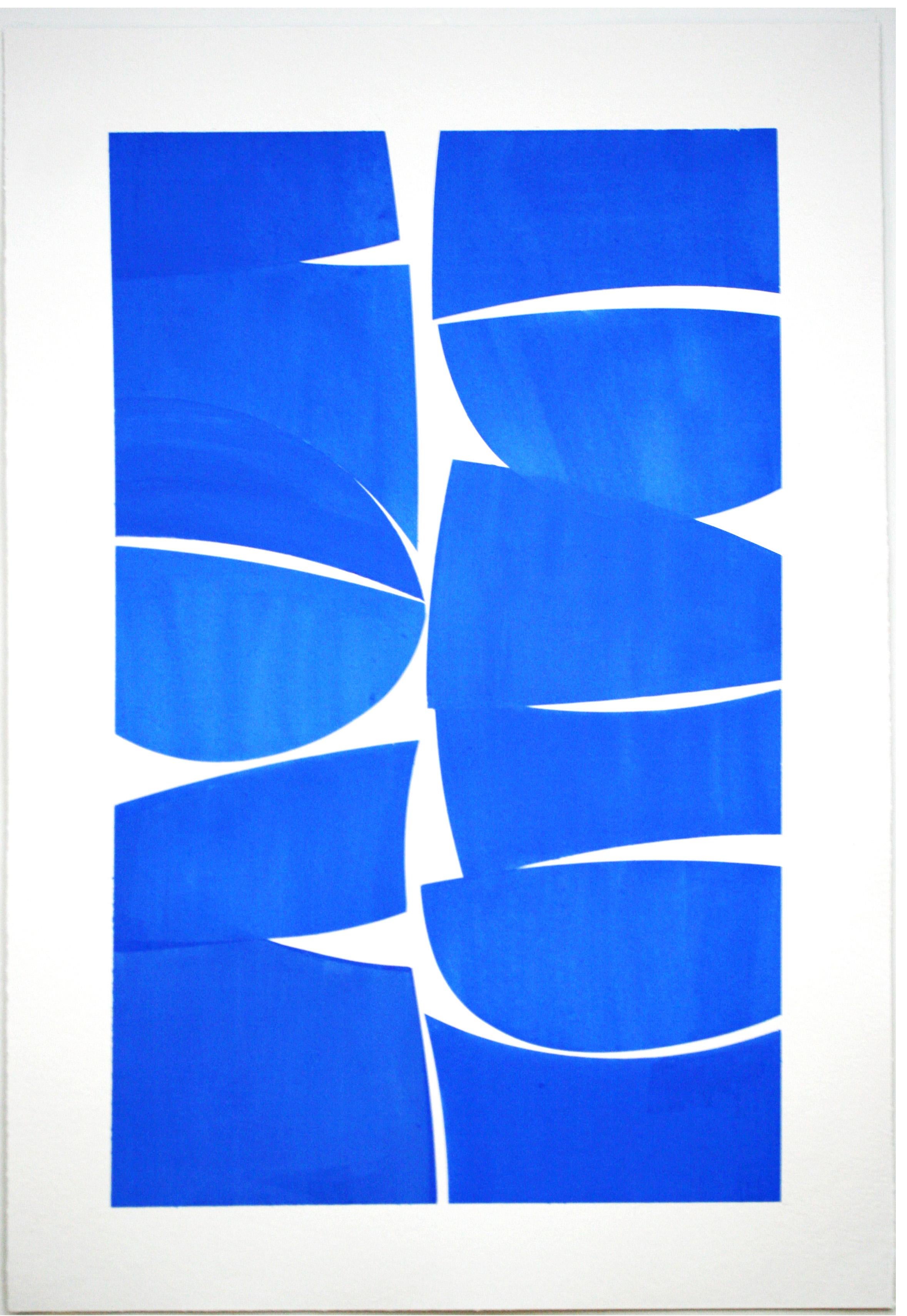 Joanne Freeman Abstract Painting - Cobalt 38- cobalt blue  gouache on handmade paper framed in white