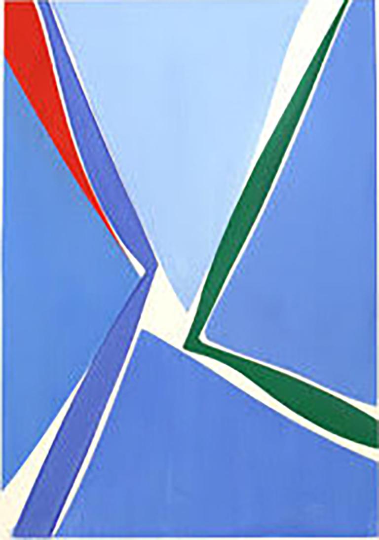 Joanne Freeman
Multi_x_5, 2019
gouache on Fabiano Artistico paper
image size: 30 x 22 in.
paper size: 41 x 29 1/2 in.
(freem138)

This original gouache painting on handmade paper by Joanne Freeman features bold blue, red, and green abstracted shapes