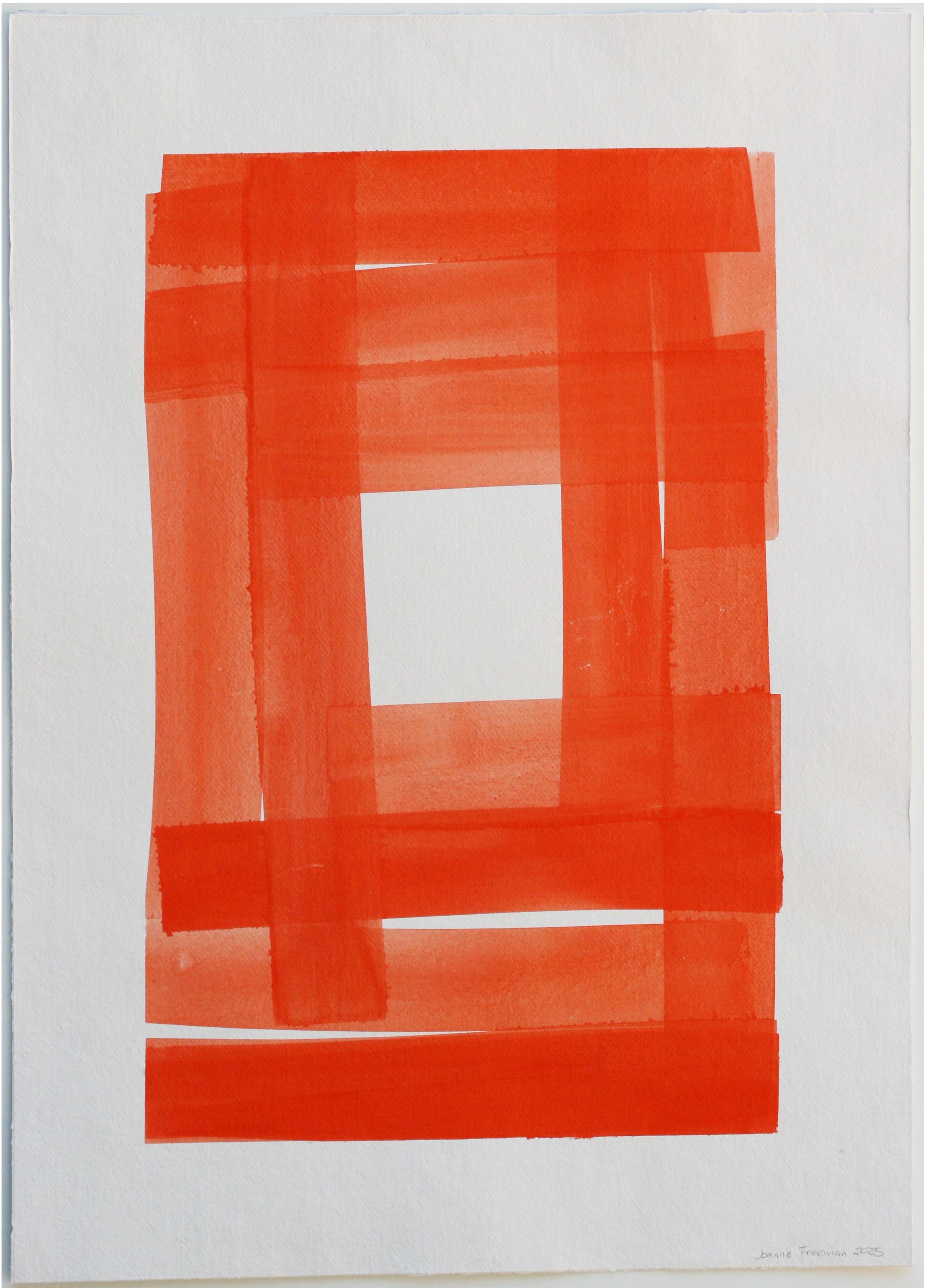 Joanne Freeman Abstract Painting - Squares and Strokes (Cad light_22) 2025, gouache on handmade paper, 28 x 20 in.