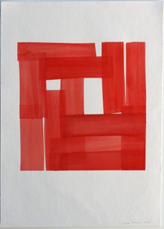 "Squares and Strokes (Cadmium_16)" 2025, gouache on handmade paper, 28 x 20 in.