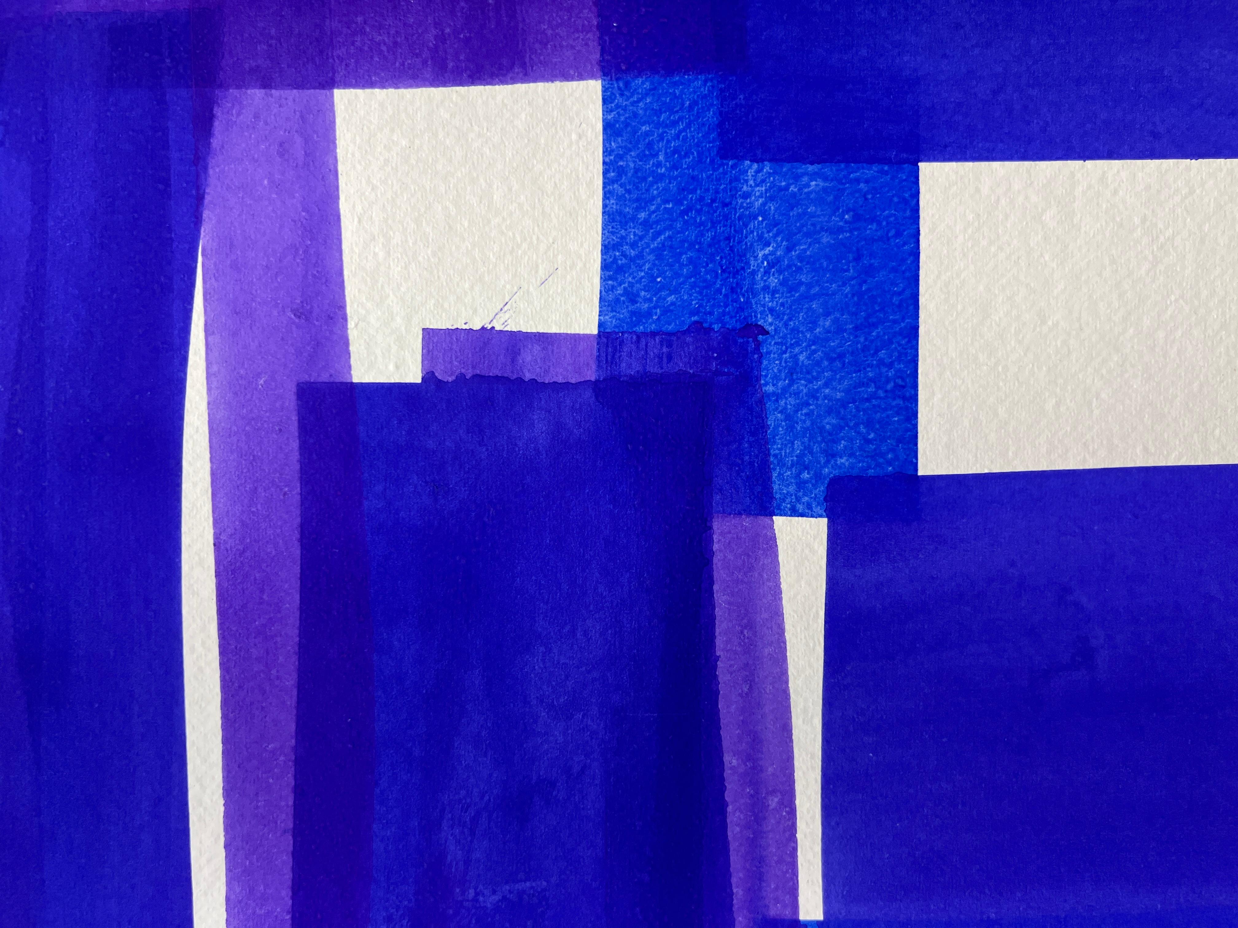 Squares and Strokes (Ultra Violet_16) 2025 gouache sur papier fait main 28 x 20 in - Painting de Joanne Freeman