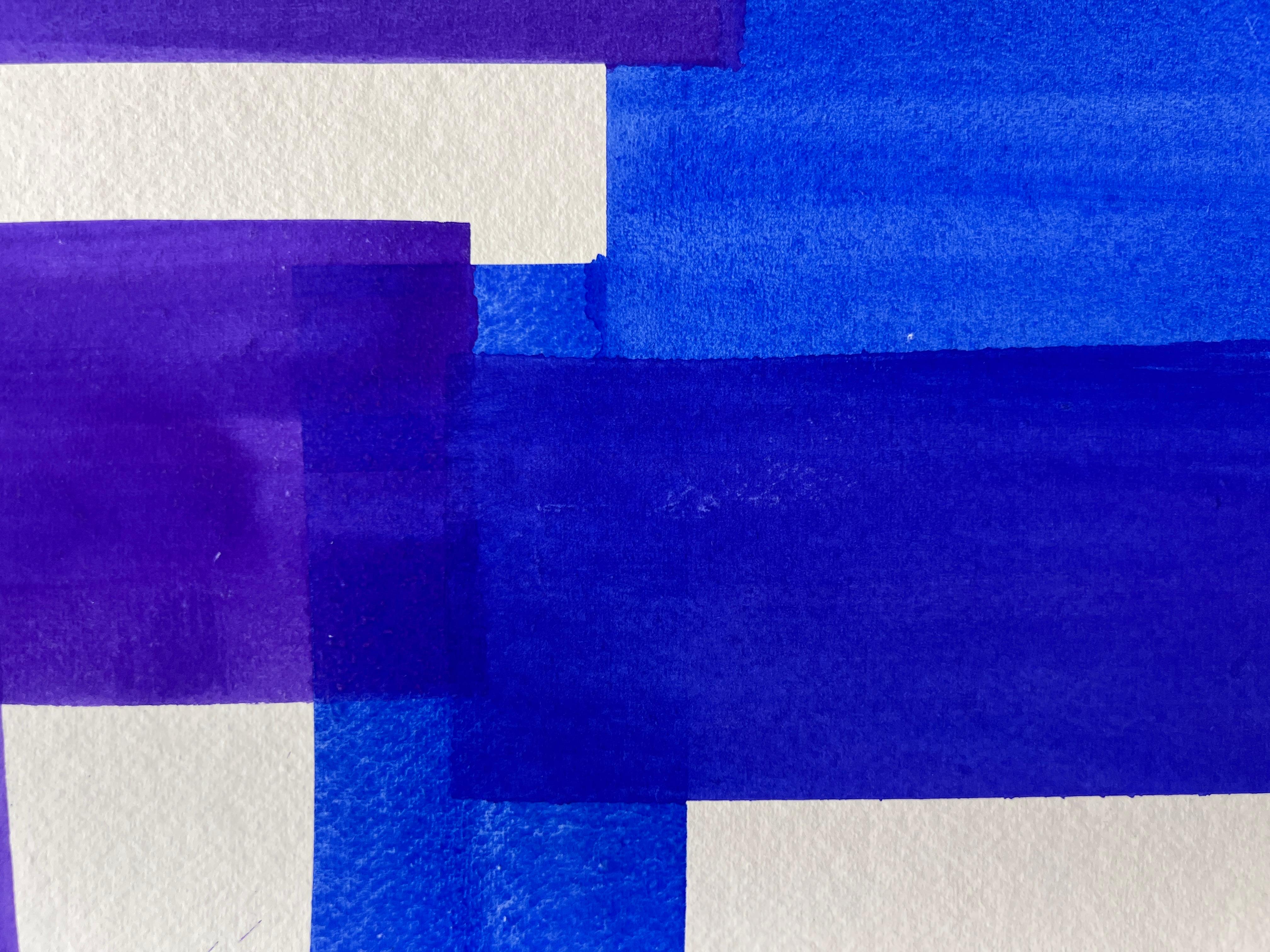 Squares and Strokes (Ultra Violet_16) 2025 gouache sur papier fait main 28 x 20 in - Abstrait Painting par Joanne Freeman