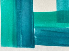 "Squares and Strokes (Viridian_16)" 2025, gouache sur papier fait main, 28 x 20 in.