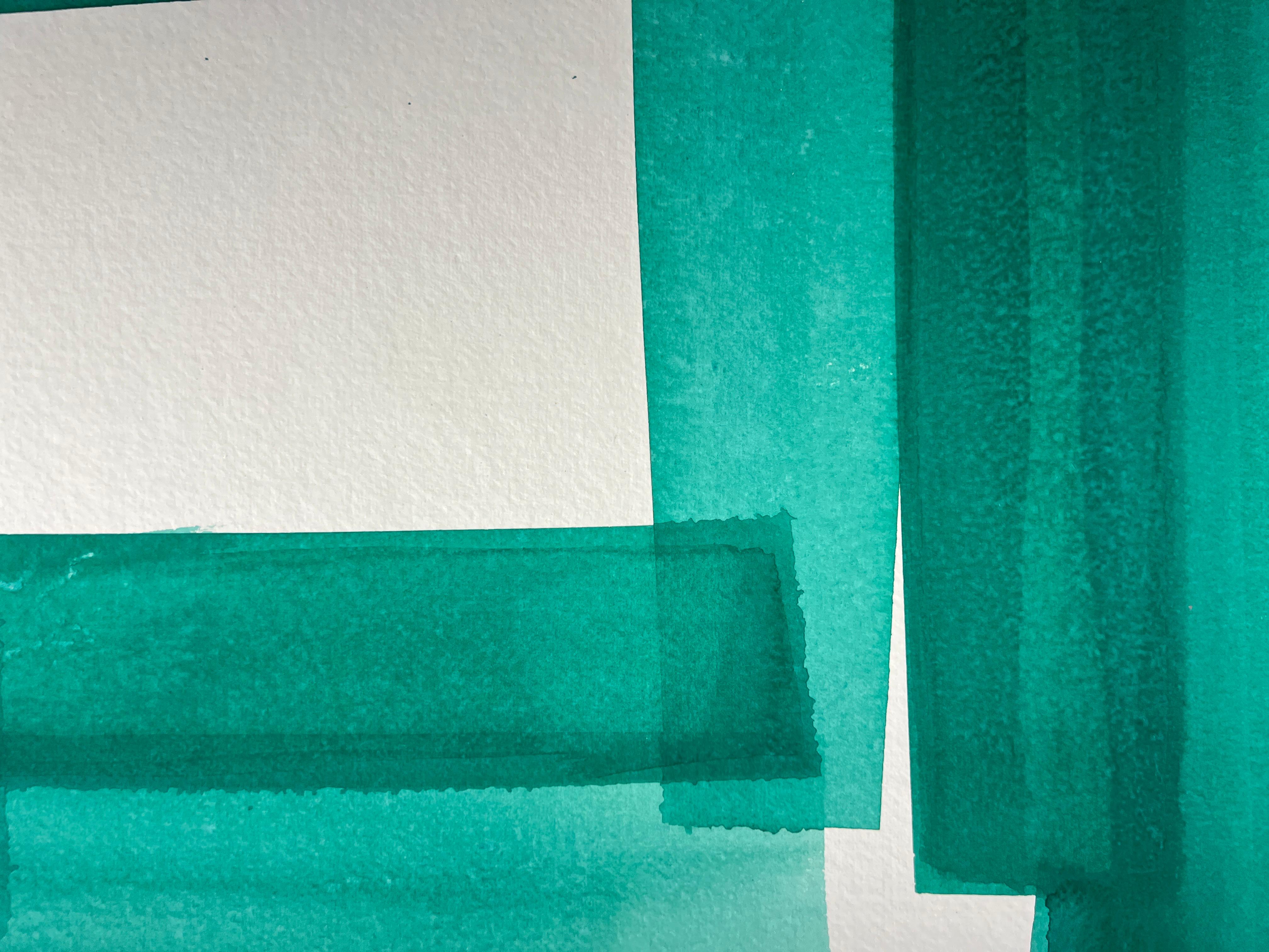 Squares and Strokes (Viridian_22a) 2025, gouache on handmade paper, 28 x 20 in. - Art by Joanne Freeman