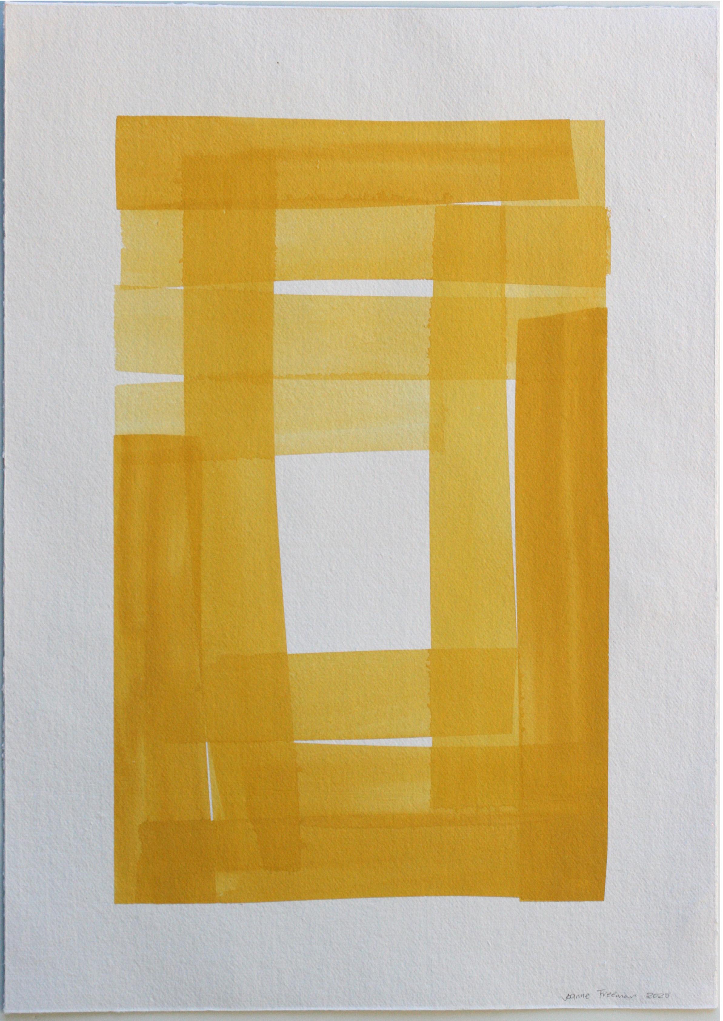 "Squares and Strokes (Yellow_22)" 2025, gouache on handmade paper, 28 x 20 in.