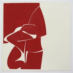 Sommer E- gerahmte geometrische rote Gouache auf handgeschöpftem Papier von Joanne Freeman