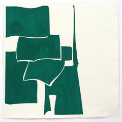 Summer H- framed geometric green gouache on handmade paper by Joanne Freeman