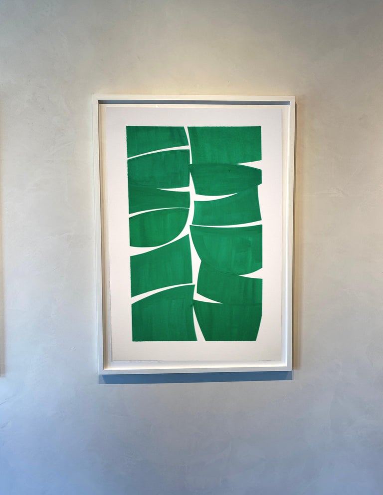 Viridian 38 A- viridian green gouache on handmade paper framed in white - Art by Joanne Freeman