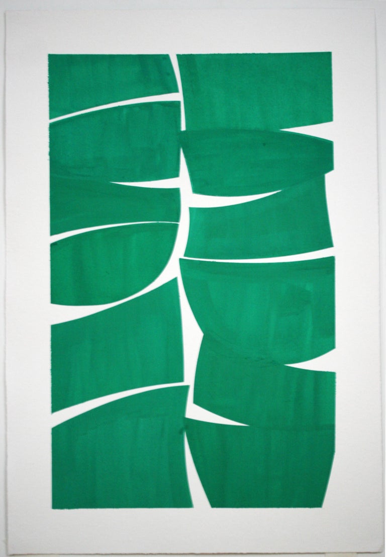 Joanne Freeman Abstract Drawing - Viridian 38 A- viridian green gouache on handmade paper framed in white