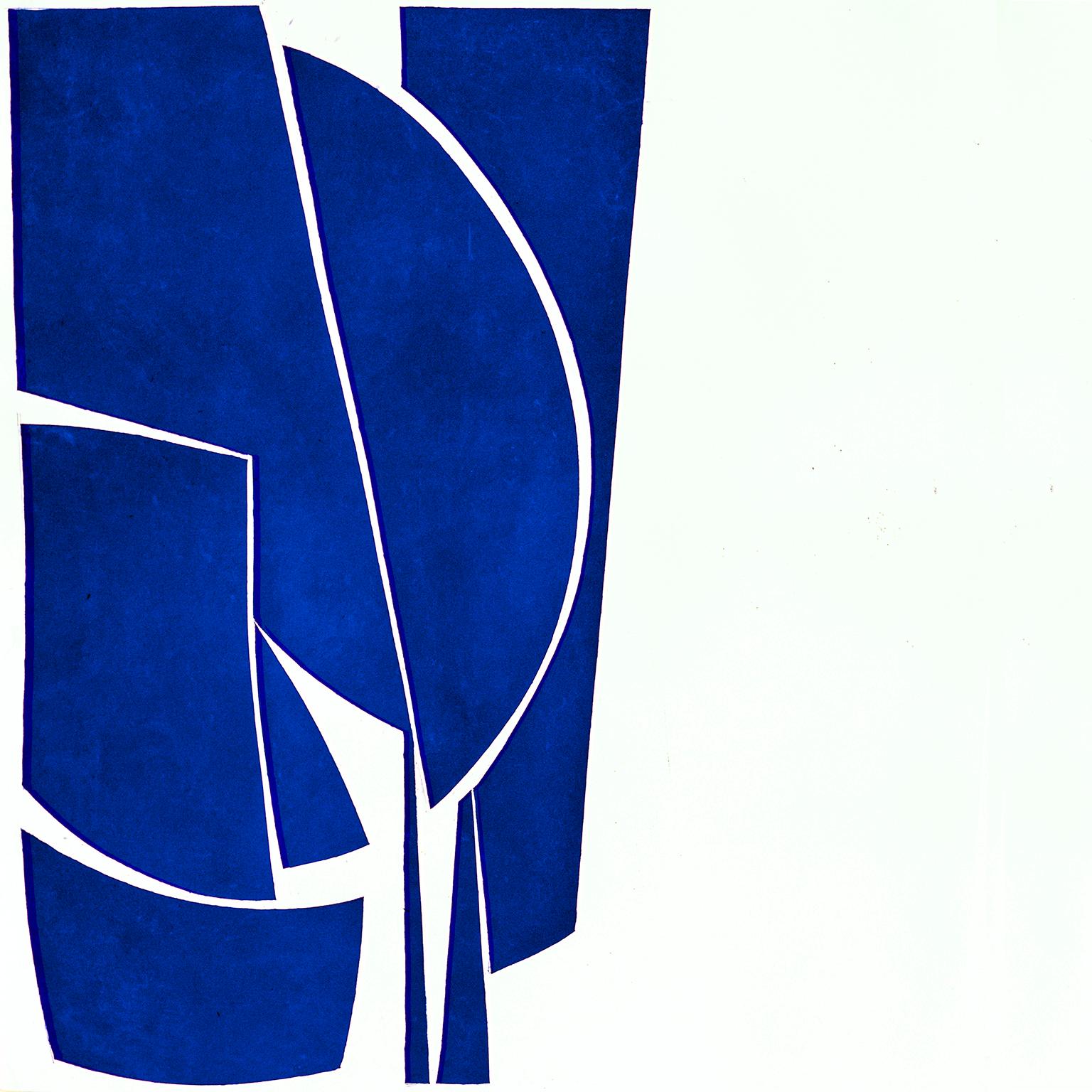 Covers 1 Cobalt, abstract aquatint print, mid-century modern influenced, blue. - Print by Joanne Freeman