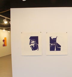 "Covers 3 Cobalt", abstract aquatint, mid-century modern influenced, blue.