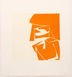 "Covers 3 Orange", abstract aquatint print, mid-century modern, yellow orange
