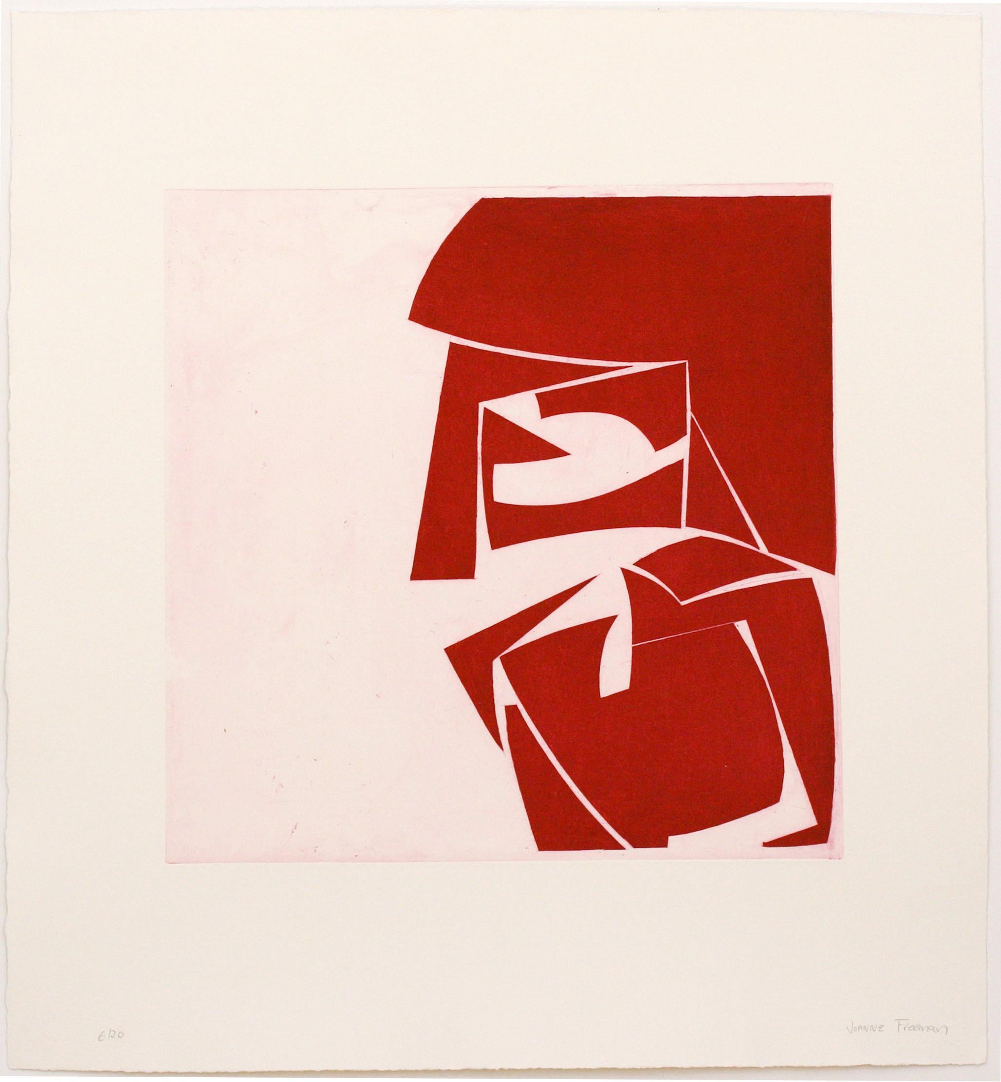 Covers 3 Red, abstract aquatint print, mid-century modern influenced, deep red. - Print by Joanne Freeman