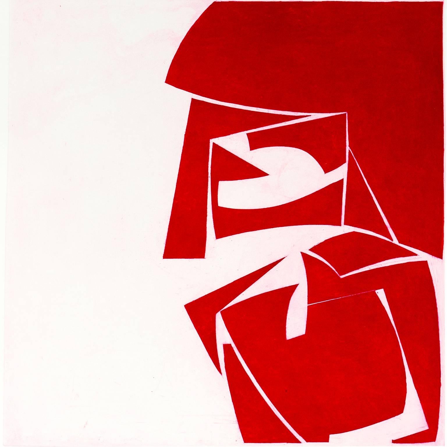 Joanne Freeman Abstract Print - Covers 3 Red, abstract aquatint print, mid-century modern influenced, deep red.