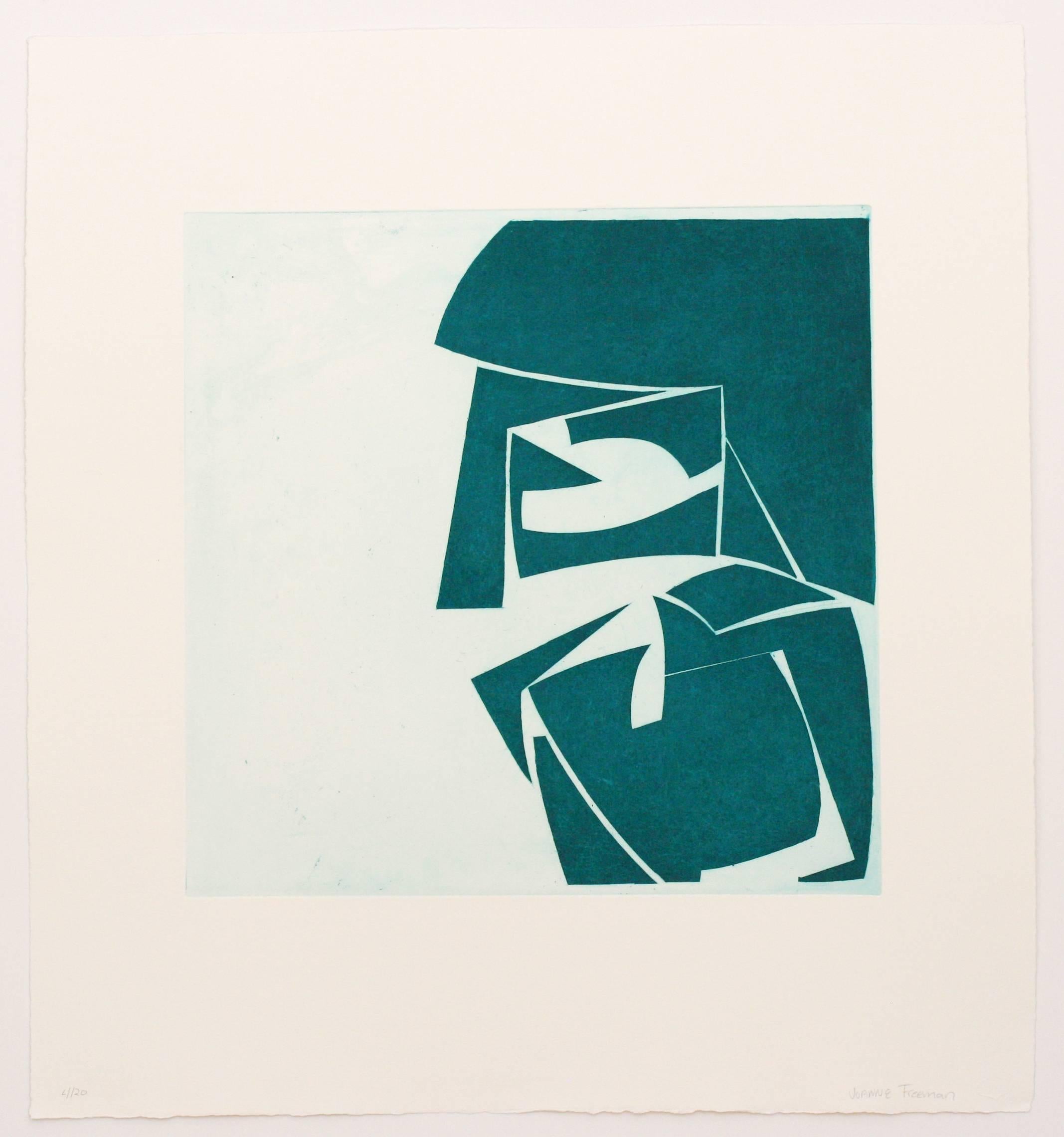Joanne Freeman Abstract Print - "Covers 3 Viridian", abstract aquatint print, mid-century modern, deep green.