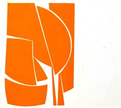 "Covers One Orange", abstract aquatint print, Mid-century Modern, yellow orange