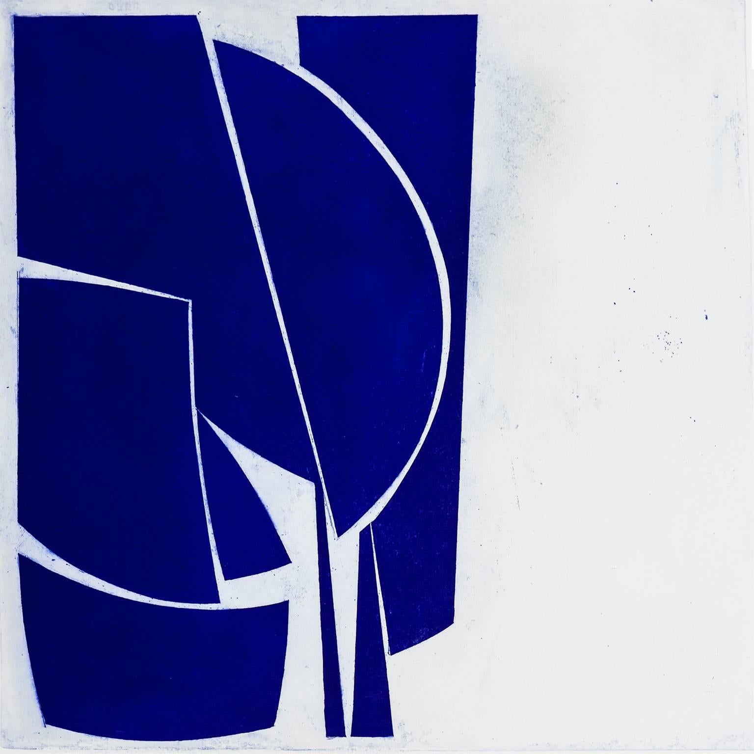 Joanne Freeman Abstract Print - "Covers One Ultramarine", abstract aquatint print, Mid-century Modern, deepblue.