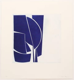 "Covers One Ultramarine", abstract aquatint print, mid-century modern, deepblue