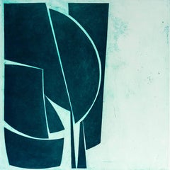 "Covers One Viridian", abstract aquatint print, Mid-century Modern, deep green.