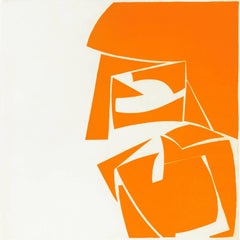 "Covers Three Orange", abstract aquatint print in brilliant yellow orange.