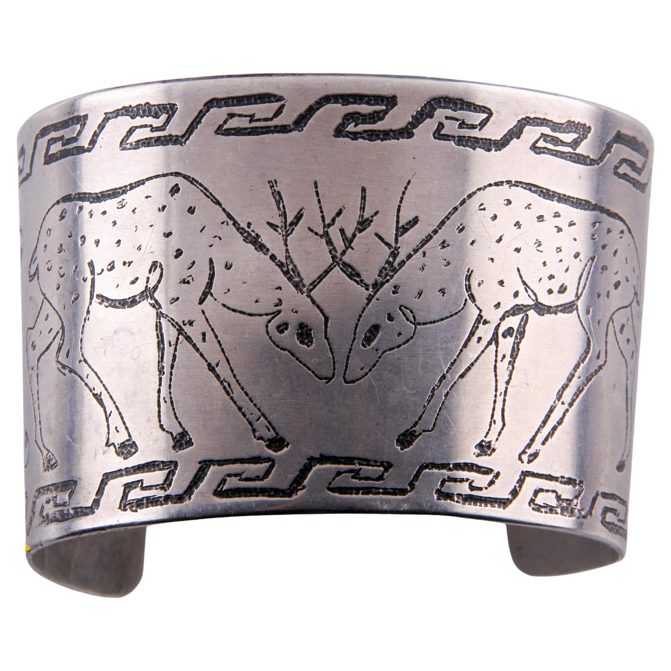 Bracciale con cervo in argento 925 di Joann Fritsch, misura 7 in vendita