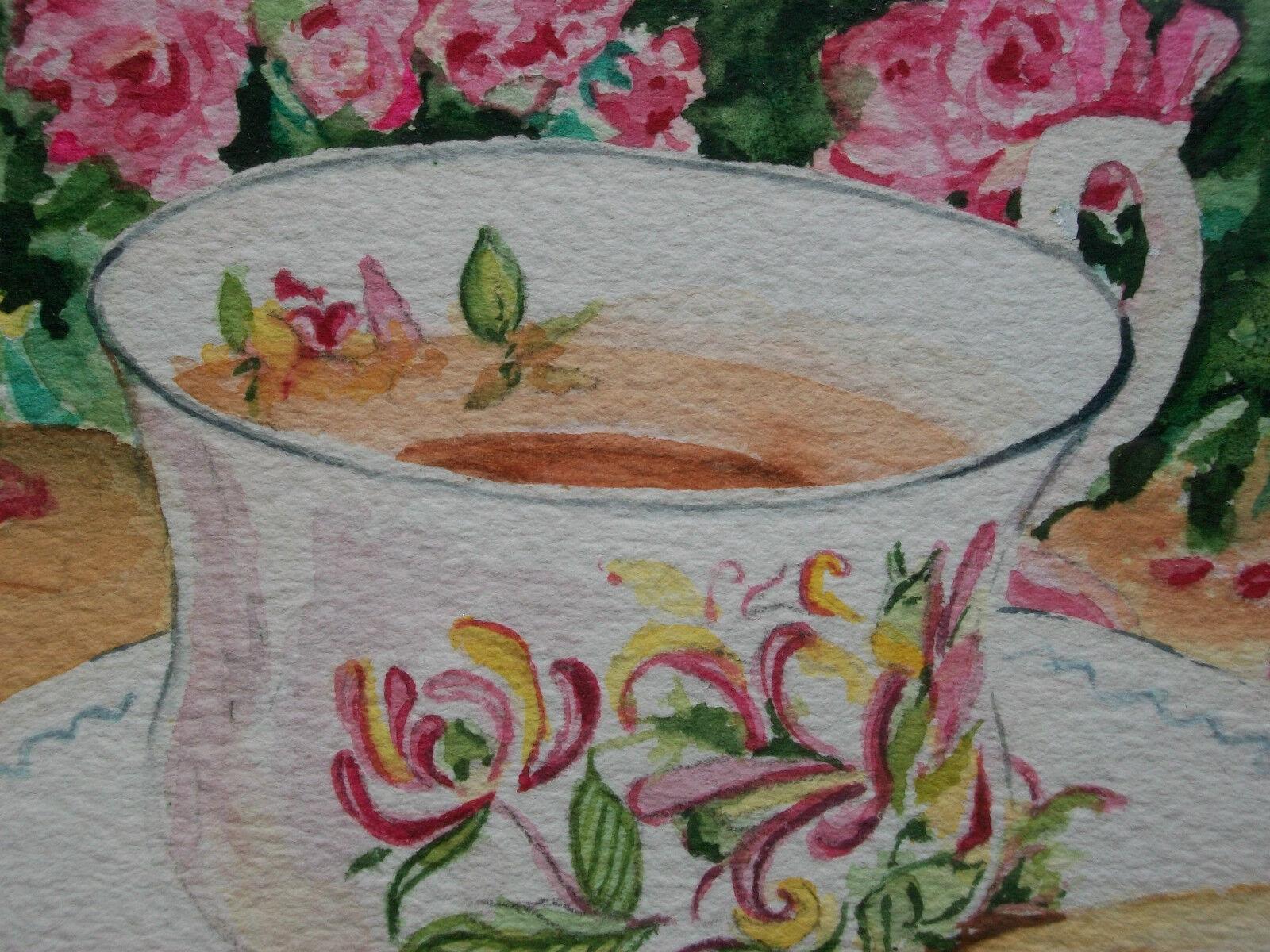 20th Century Joanne Heath-Menger, Afternoon Tea, Watercolor Painting, Canada, Circa 1980 For Sale