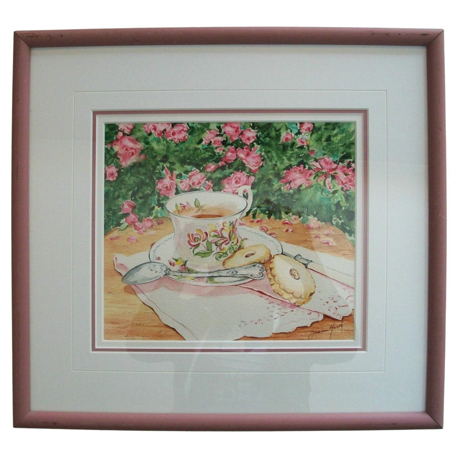 Joanne Heath-Menger, Afternoon Tea, Watercolor Painting, Canada, Circa 1980 For Sale