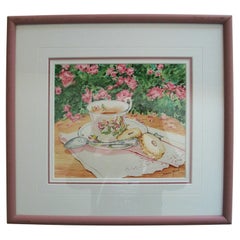 Vintage Joanne Heath-Menger, Afternoon Tea, Watercolor Painting, Canada, Circa 1980