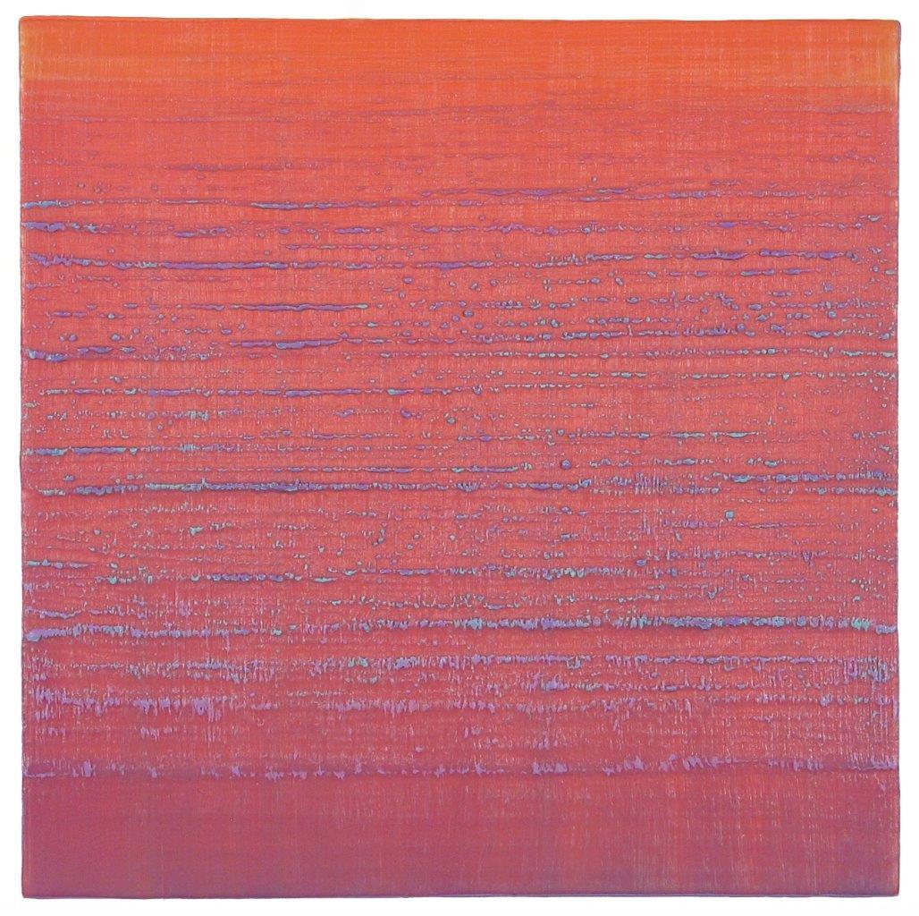 Silk Road 221, Peach, Orange, Pink, Lilac Square Color Field Encaustic Painting For Sale 2