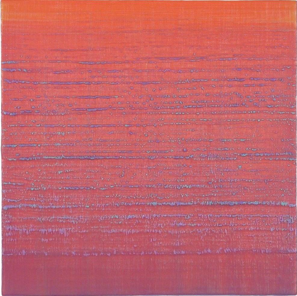 Joanne Mattera Abstract Painting - Silk Road 221, Peach, Orange, Pink, Lilac Square Color Field Encaustic Painting
