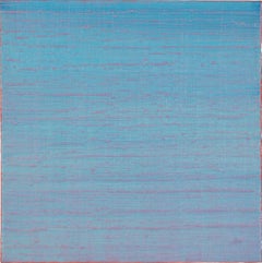Peinture carrée « Silk Road 223 », champ de couleurs, bleu poudré clair, rouge corail