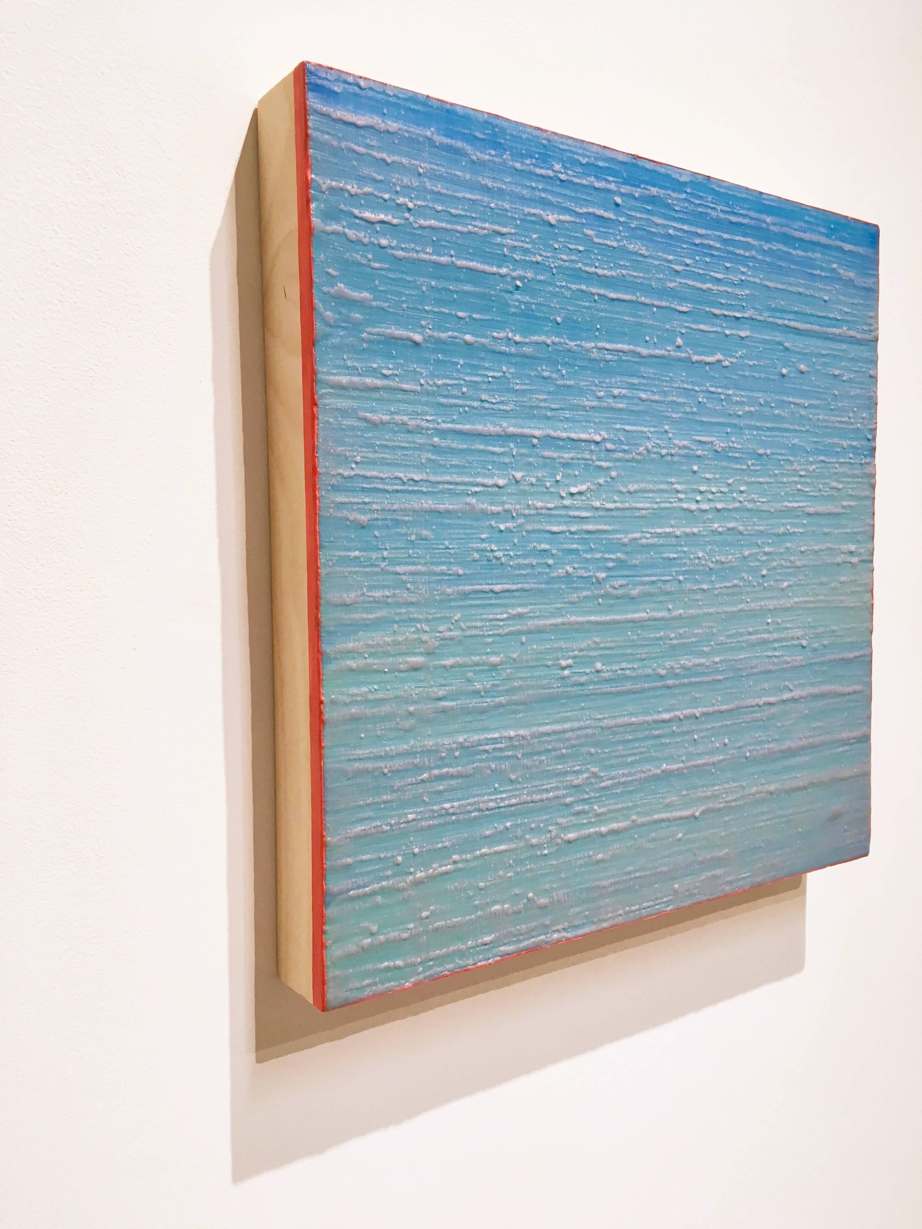 Route de la soie 223 - Peinture à l'encaustique bleu poudre clair rose corail, 2014. en vente 3