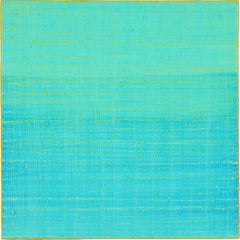 Seidenstraße 241, quadratisches Farbfeld-Enkaustik-Gemälde in Teal Blau, Limonengrün