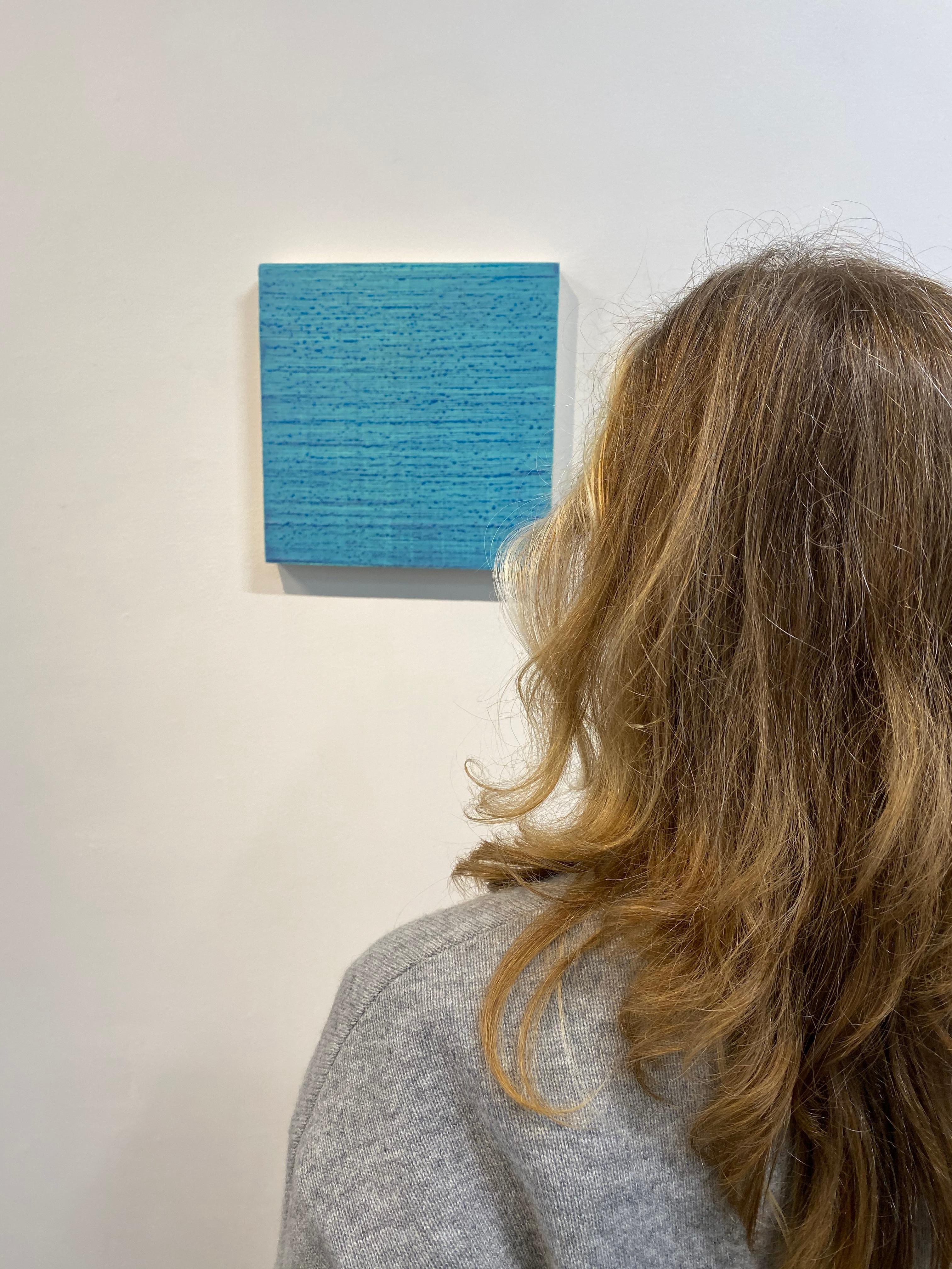 Via della Seta 247 Pittura astratta ad encausto Turchese Blu cielo - Painting Contemporaneo di Joanne Mattera