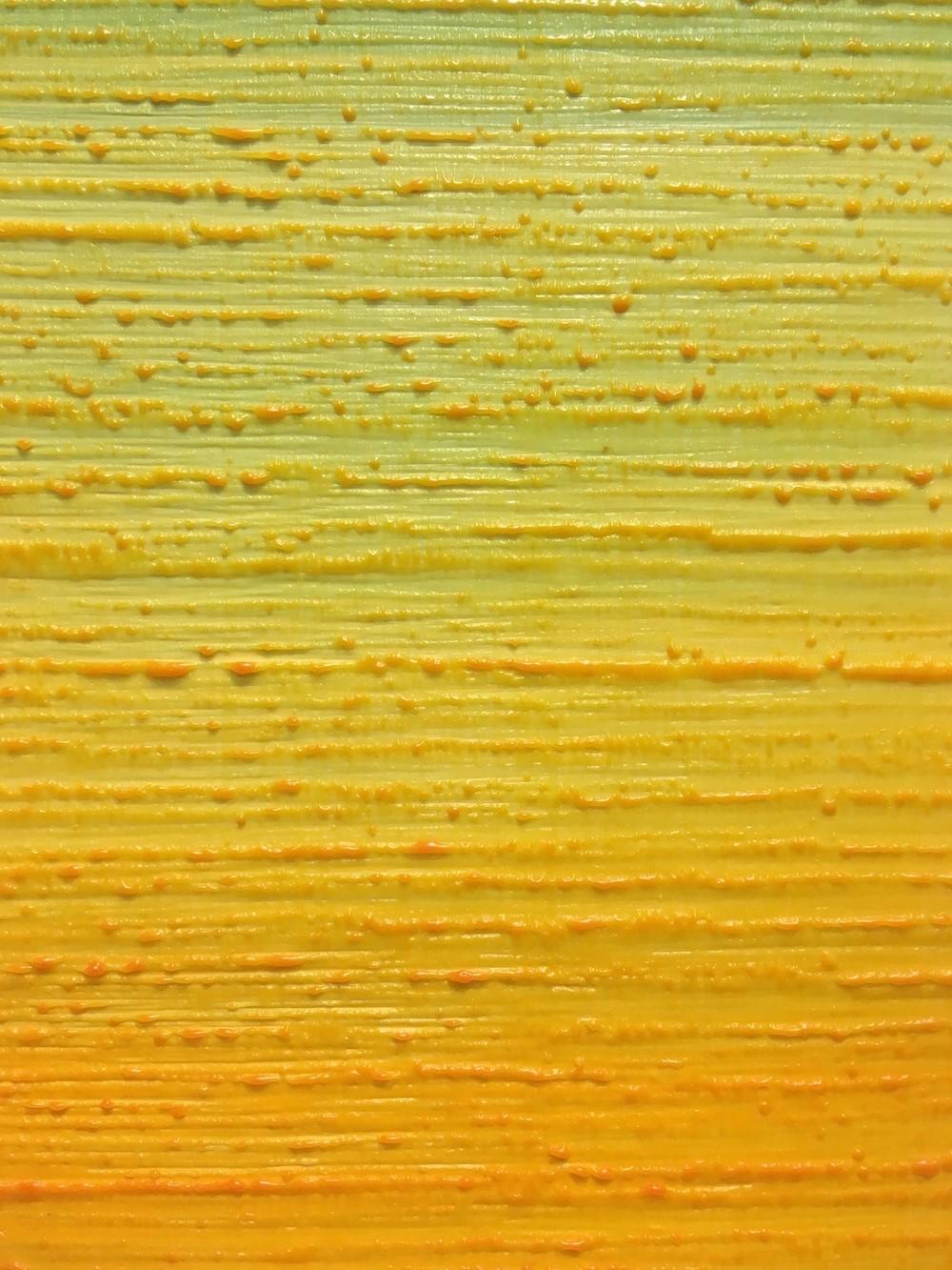 Peinture carrée « Silk Road 252 » en couleur cire, vert, jaune, orange en vente 1
