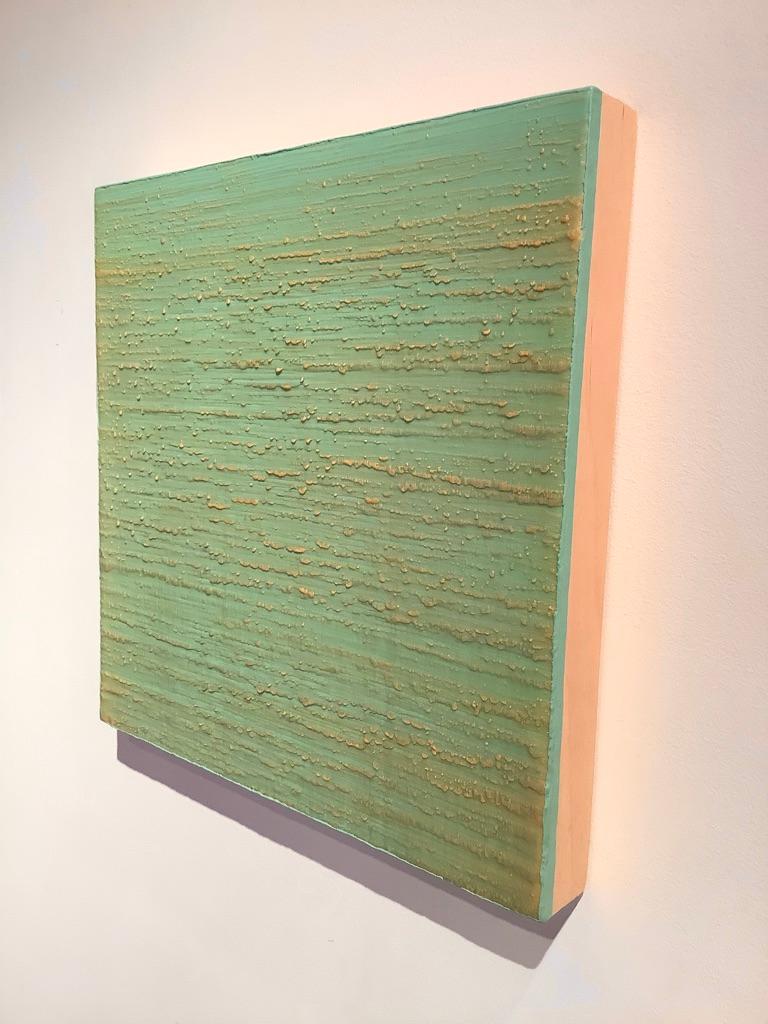 Silk Road 261, Aqua Green, Pale Yellow Encaustic Color Field Square Painting For Sale 4