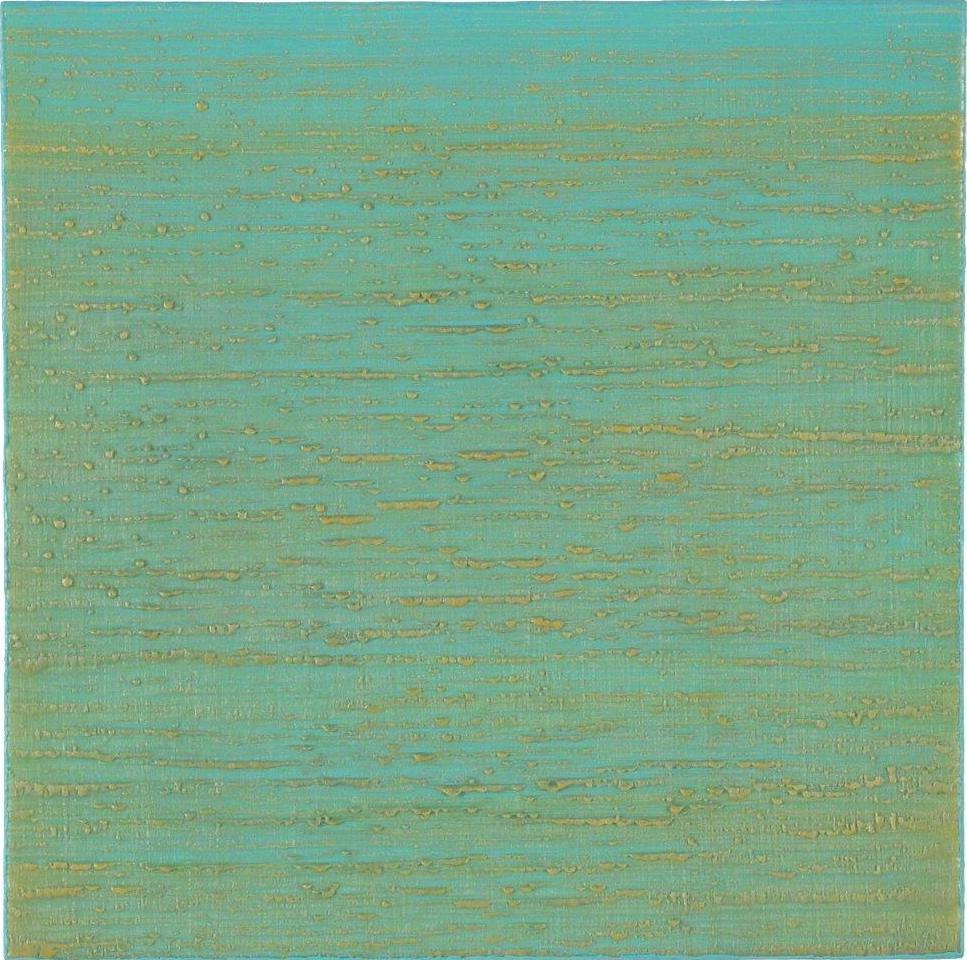 Silk Road 261, Aqua Green, Pale Yellow Encaustic Color Field Square Painting